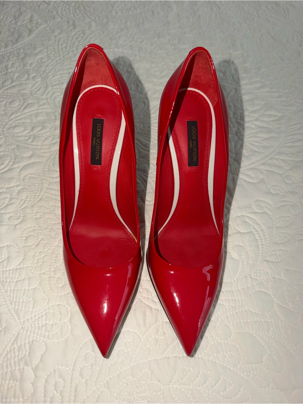 AUTHENTIC Louis Vuitton Red Patent Pointed Toe Stiletto Pumps
